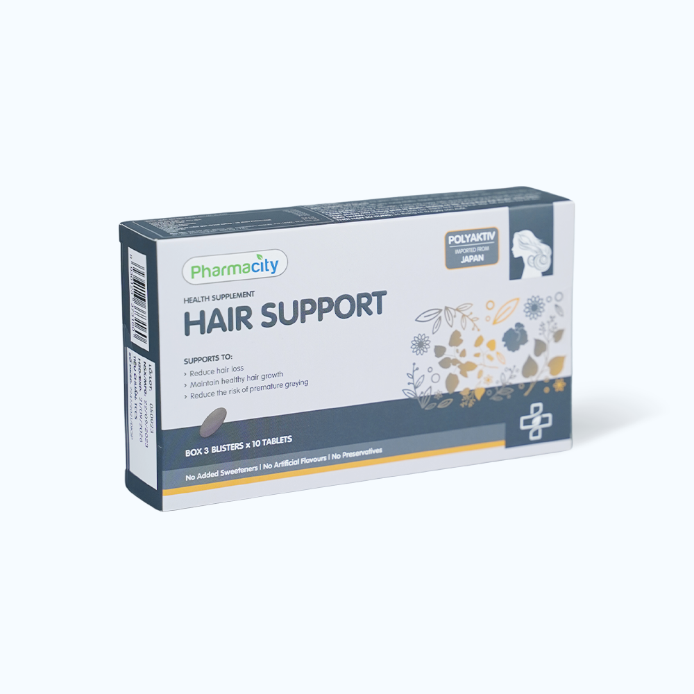 Viên uống Pharmacity Hair Support hỗ trợ ngăn ngừa rụng tóc, kích thích tóc mọc nhanh chắc khoẻ (Hộp 3 vỉ x 10 viên)