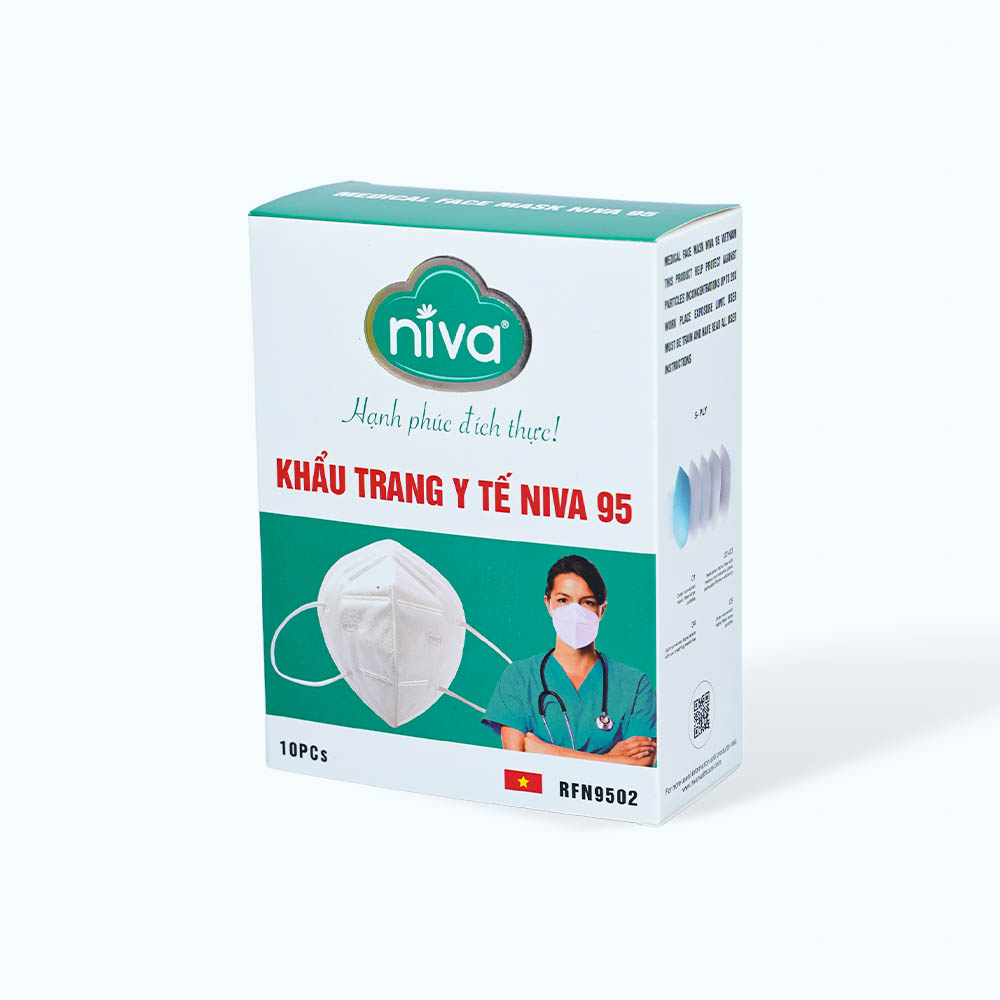 Khẩu trang NIVA tiêu chuẩn N95 4 lớp giúp ngăn vi khuẩn, khói, bụi, dầu, giọt bắn xâm nhập (10 cái)