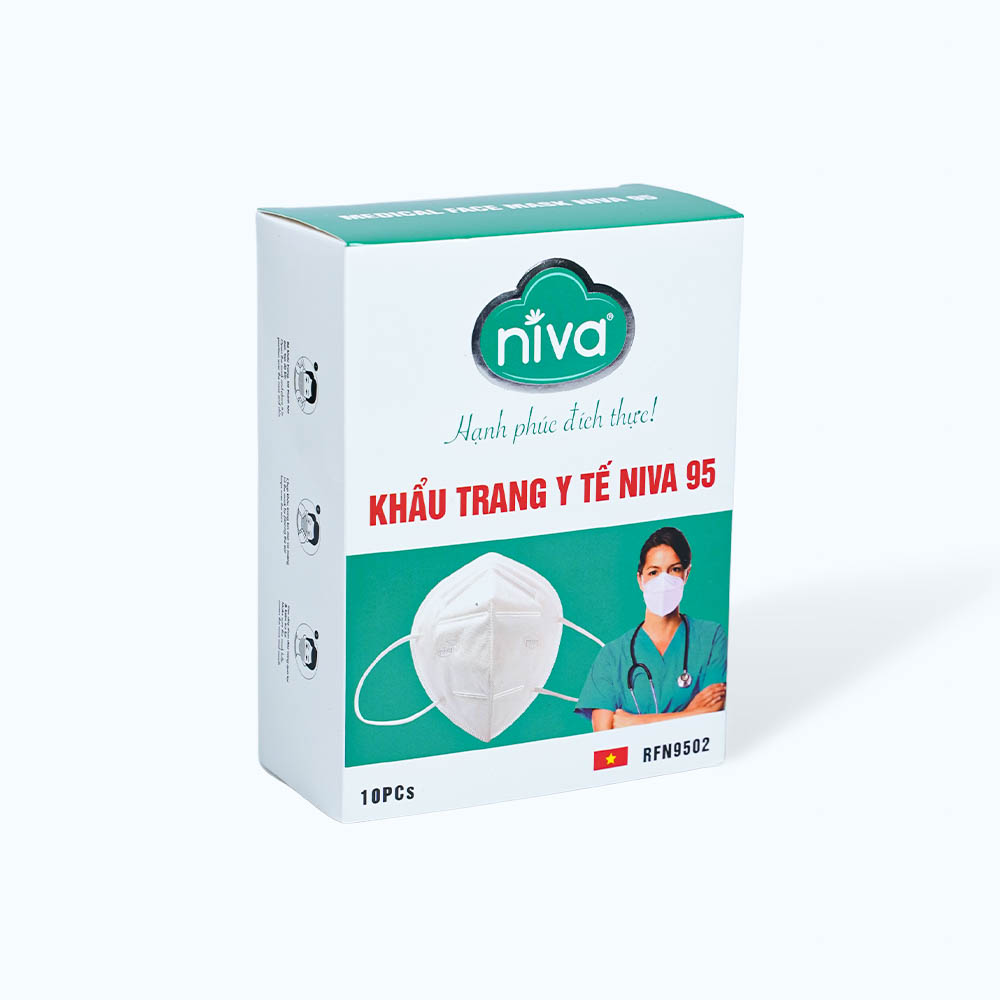 Khẩu trang NIVA tiêu chuẩn N95 4 lớp giúp ngăn vi khuẩn, khói, bụi, dầu, giọt bắn xâm nhập (Hộp 10 cái)