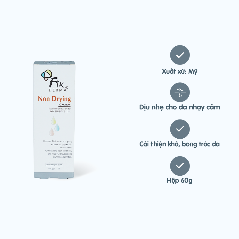 Sữa rửa mặt FIXDERMA Non Drying Cleanser giúp làm sạch tế bào chết, bụi bẩn, bã nhờn (Tuýp 60g)