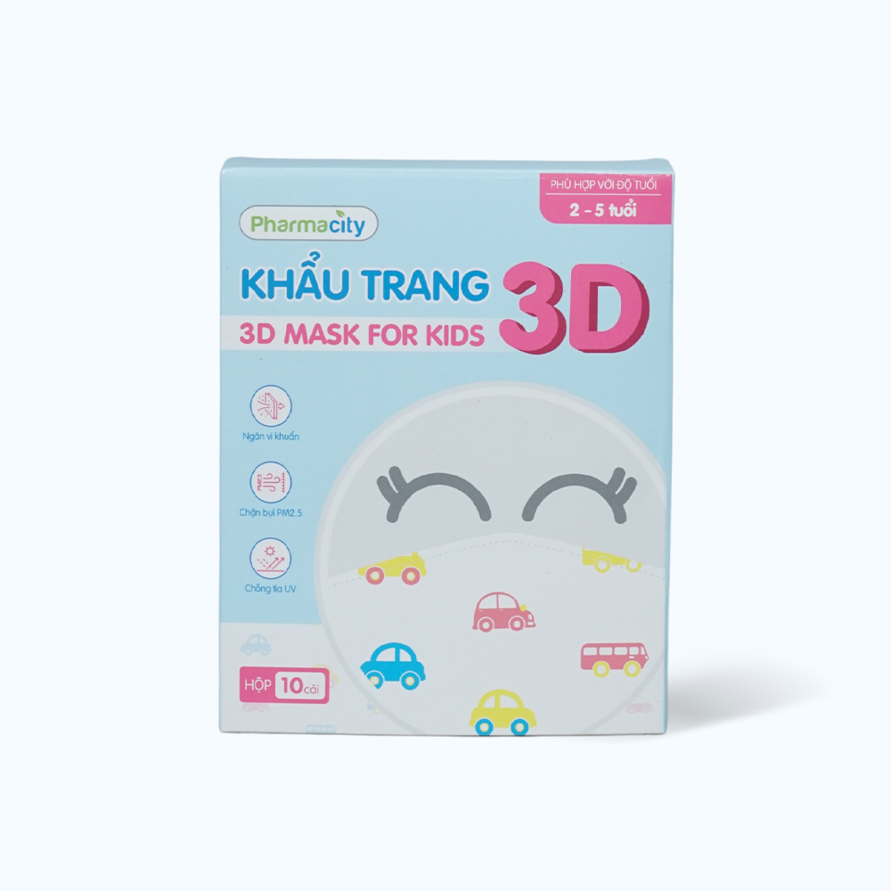 Khẩu trang 3 lớp cho trẻ 2-5 tuổi Pharmacity 3D Mask For Kids (Hộp 10 cái)