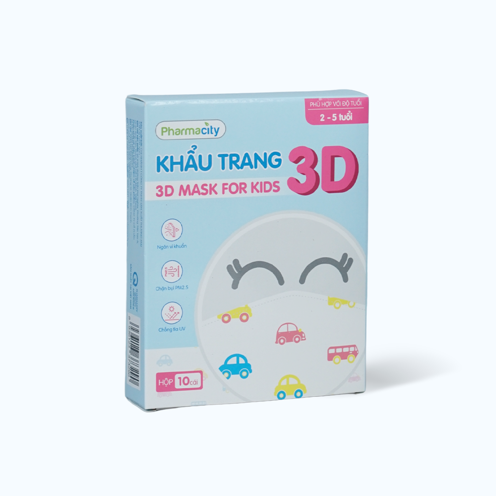 Khẩu trang 3 lớp cho trẻ 2-5 tuổi Pharmacity 3D Mask For Kids (Hộp 10 cái)