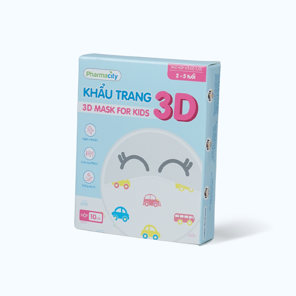 Khẩu trang 3 lớp cho trẻ 2-5 tuổi Pharmacity 3D Mask For Kids (Hộp 10 cái)