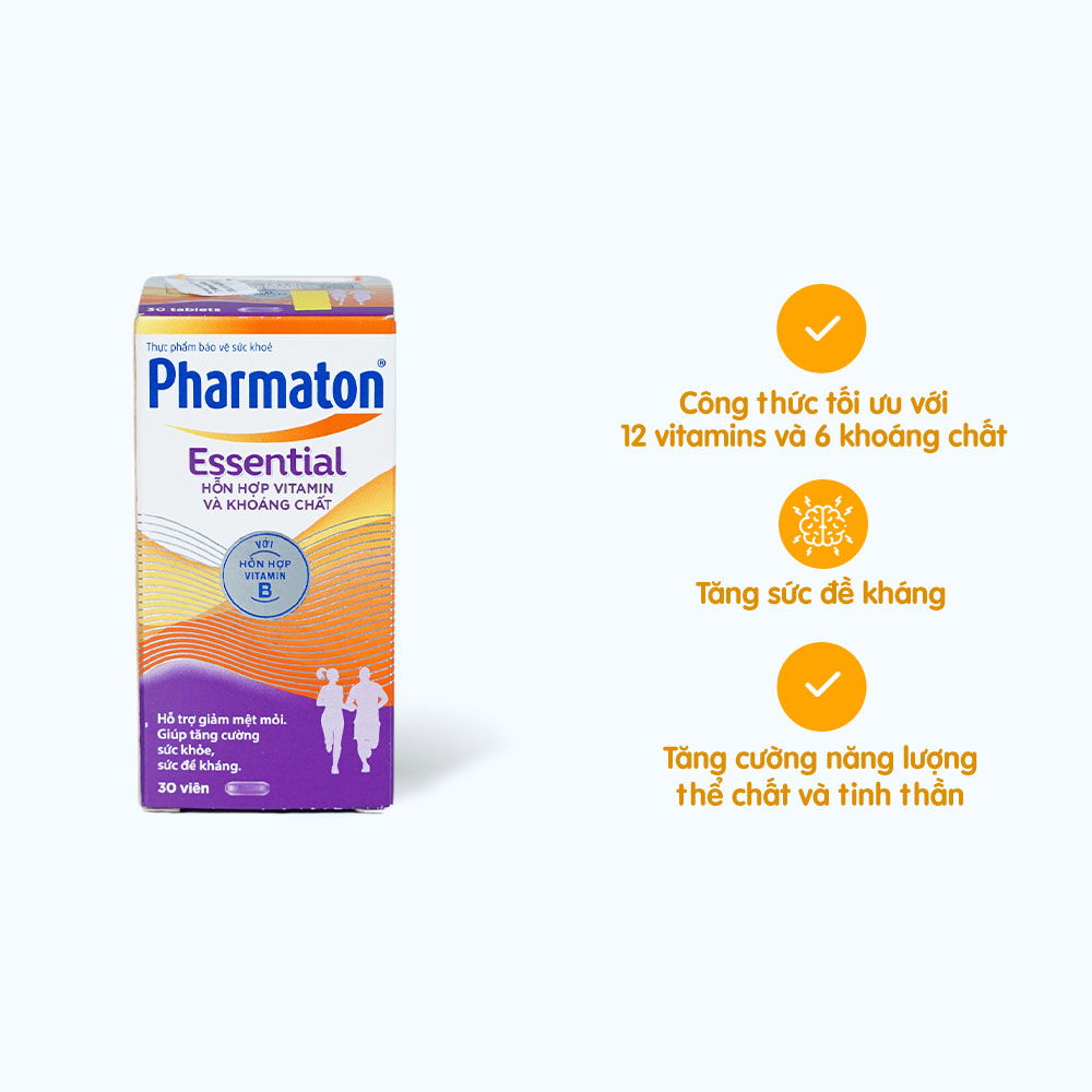 Viên uống Pharmaton Essential hỗ trợ bổ sung vitamin tổng hợp và khoáng chất hỗ trợ tăng đề kháng (Hộp 30 viên)
