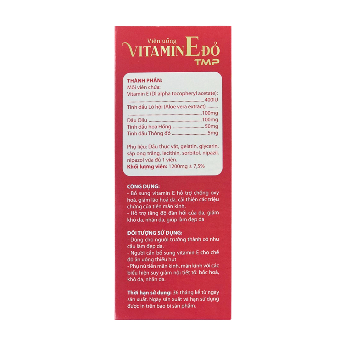 Viên uống TMP Vitamin E Đỏ hỗ trợ chống lão hóa (Hộp 30 viên)