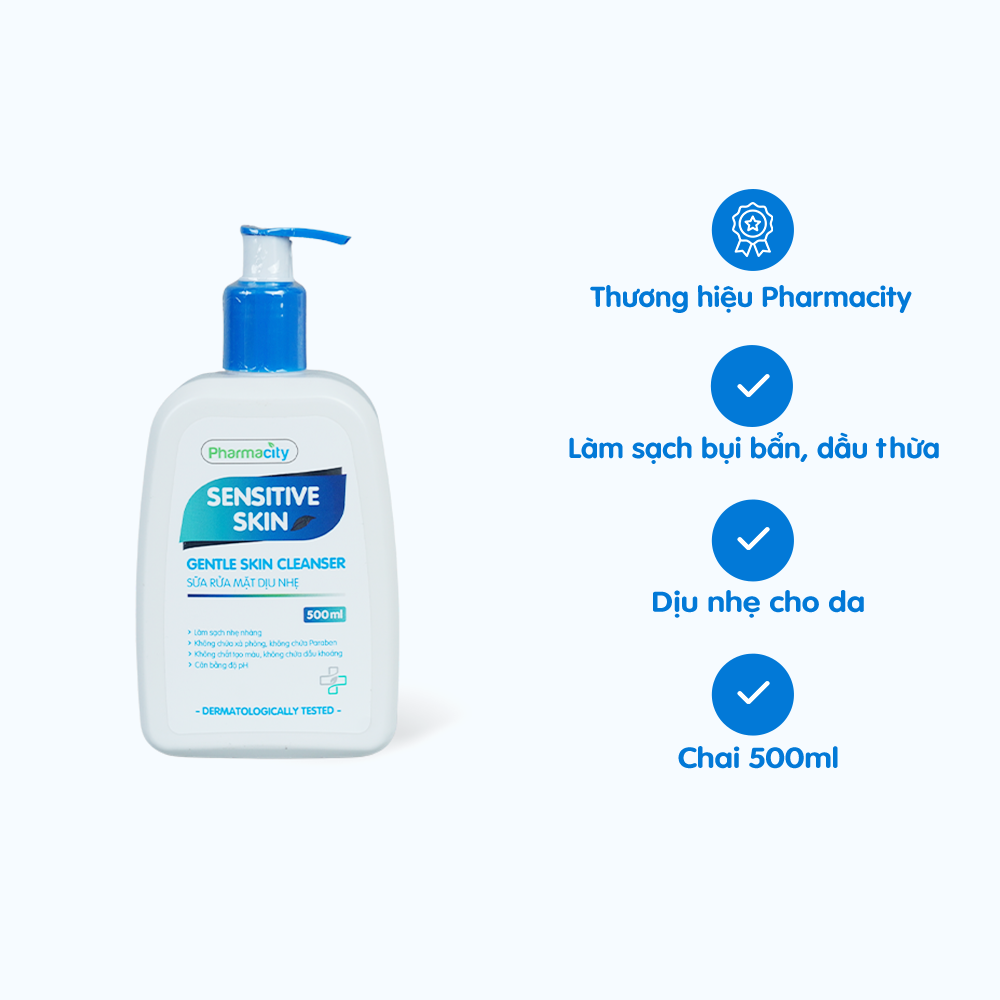 Sữa rửa mặt dịu nhẹ cho da nhạy cảm Pharmacity Sensitive Skin Cleanser (500ml)