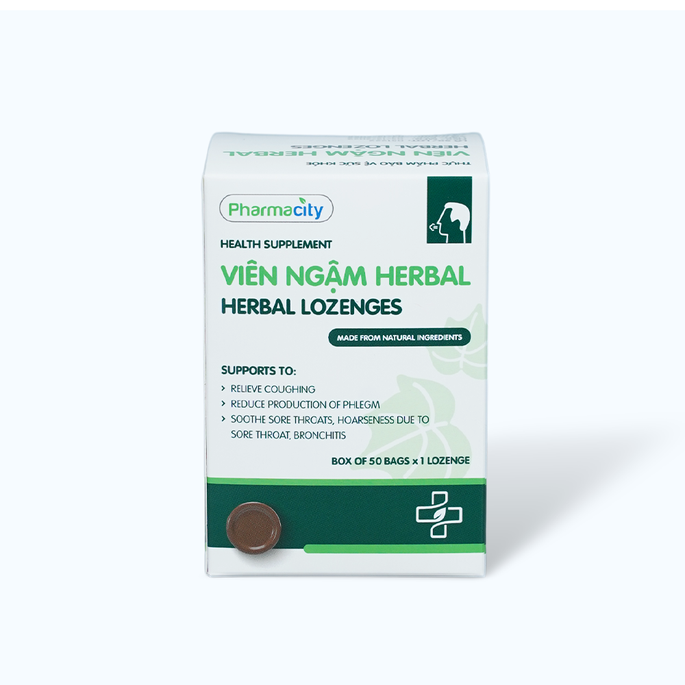 Viên ngậm thảo dược Pharmacity Herbal Lozenges hỗ trợ giảm ho, giảm đờm, giảm đau rát họng (Hộp 50 viên)