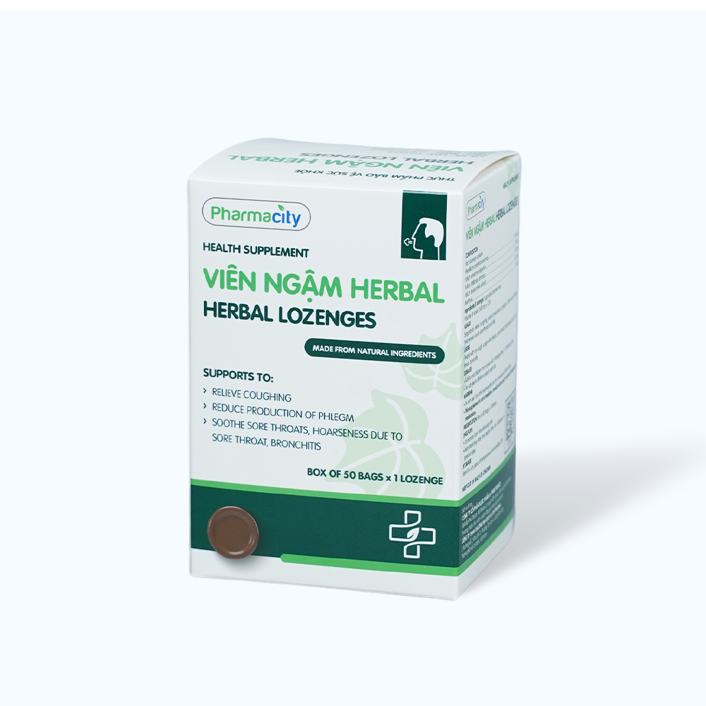 Viên ngậm thảo dược Pharmacity Herbal Lozenges hỗ trợ giảm ho, đờm, đau rát họng (50 viên)