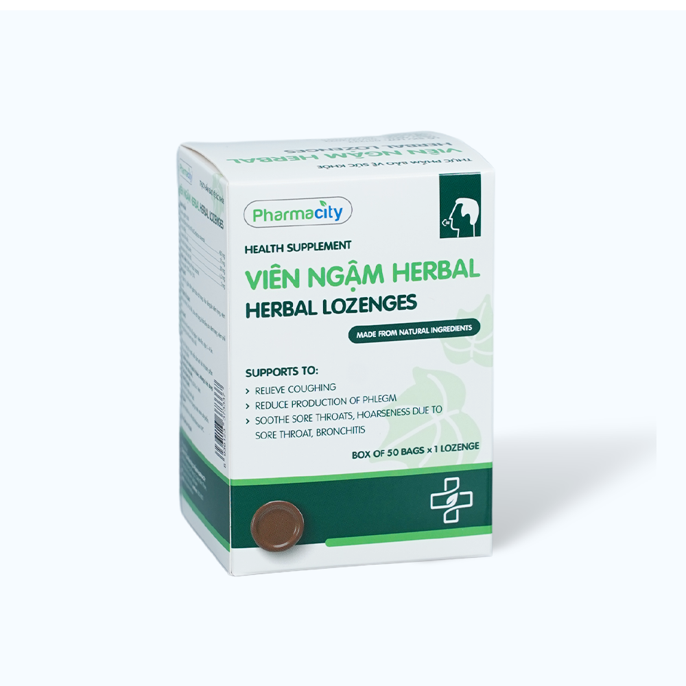 Viên ngậm thảo dược Pharmacity Herbal Lozenges hỗ trợ giảm ho, đờm, đau rát họng (50 viên)