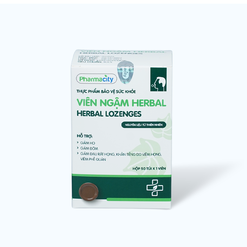 Viên ngậm thảo dược Pharmacity Herbal Lozenges hỗ trợ giảm ho, đờm, đau rát họng (50 viên)