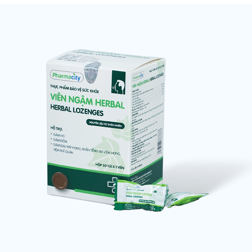 Viên ngậm thảo dược Pharmacity Herbal Lozenges hỗ trợ giảm ho, giảm đờm, giảm đau rát họng (Hộp 50 viên)