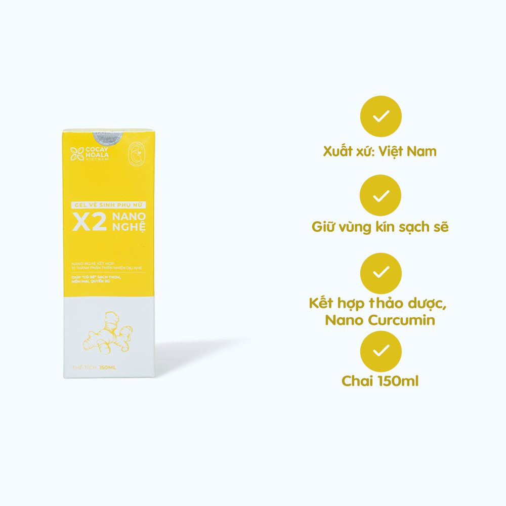 Gel vệ sinh phụ nữ X2 Nano nghệ Cocayhoala (Chai 150ml)