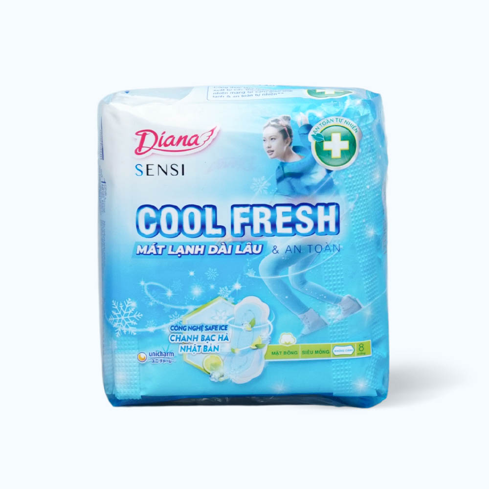 Băng vệ sinh mát dịu siêu mỏng không cánh Diana Sensi Cool Fresh (Gói 8 Miếng)