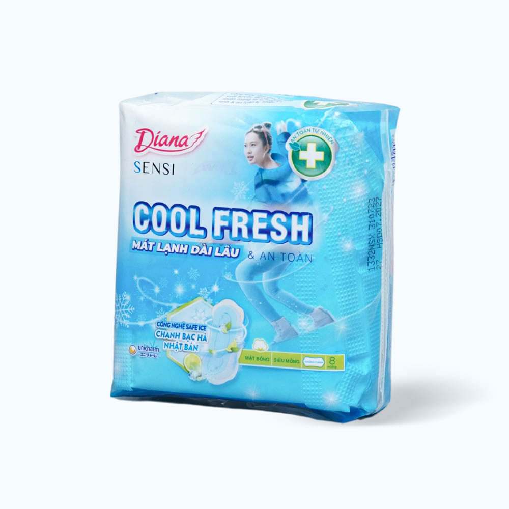 Băng vệ sinh mát dịu siêu mỏng không cánh Diana Sensi Cool Fresh (Gói 8 Miếng)