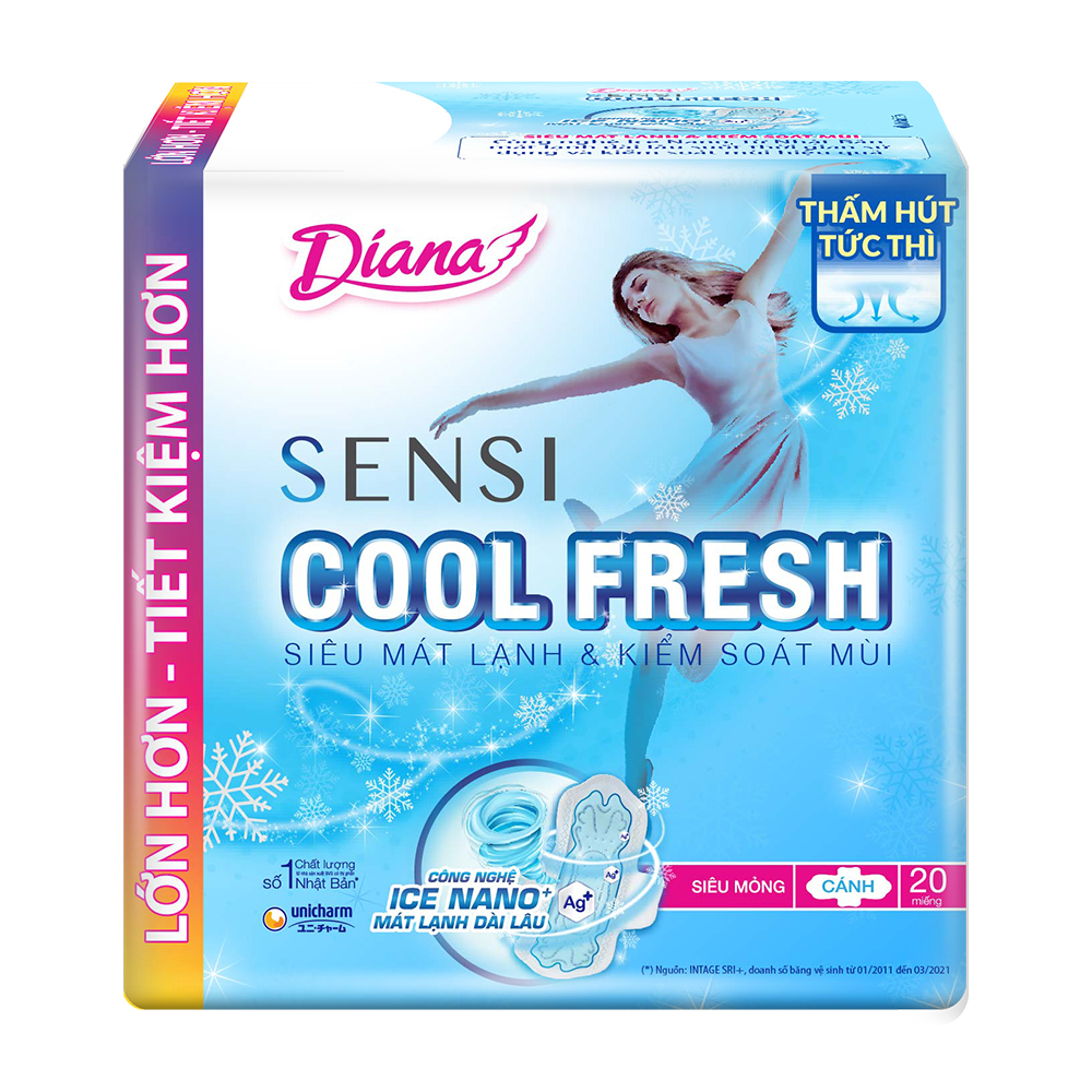 Băng vệ sinh siêu mỏng không cánh Diana Sensi Cool Fresh (Gói 20 miếng)