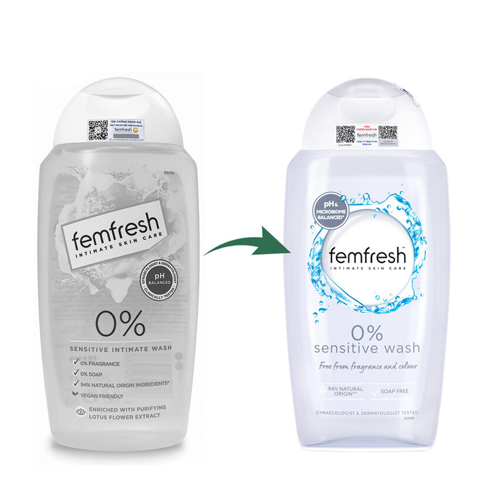 Dung dịch vệ sinh phụ nữ cao cấp cho da nhạy cảm Femfresh 0% Sensitive Intimate Wash (Chai 250ml)