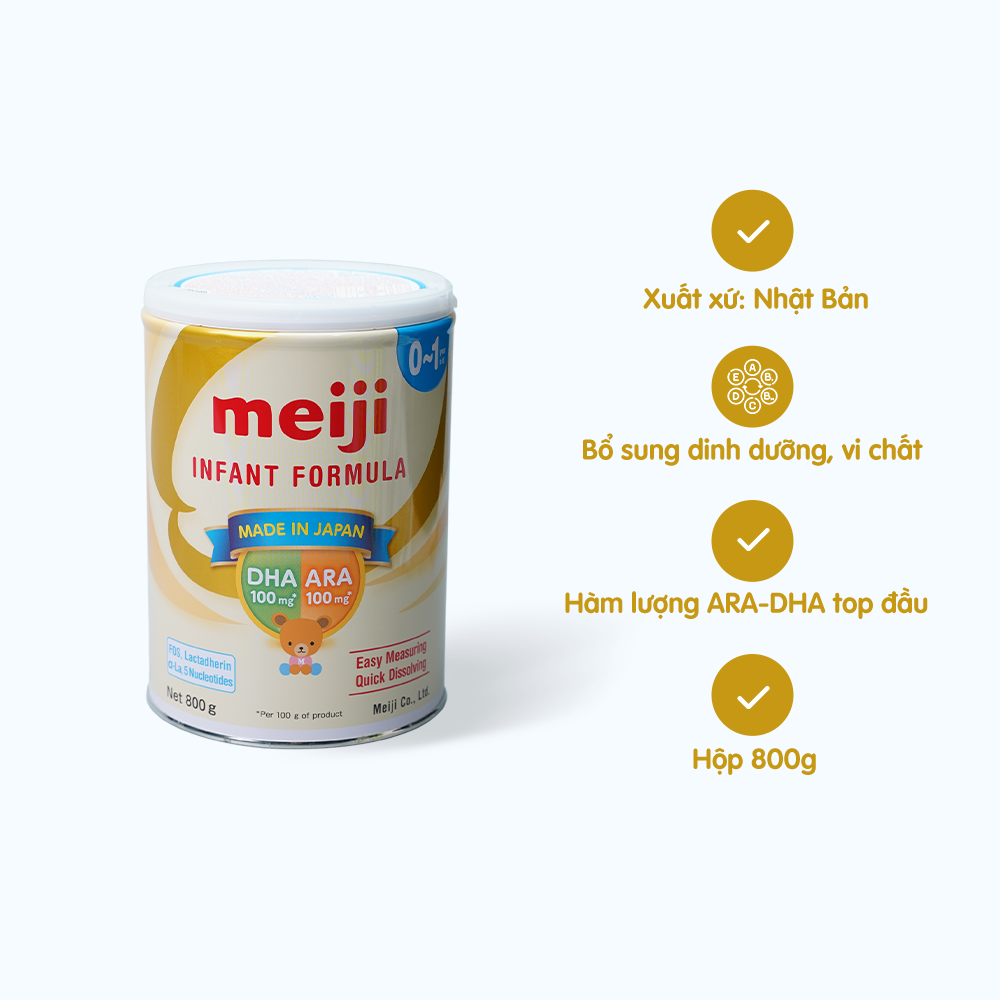 Sản phẩm dinh dưỡng công thức cho trẻ từ 0 đến 12 tháng tuổi Meiji Infant (Hộp 800g)