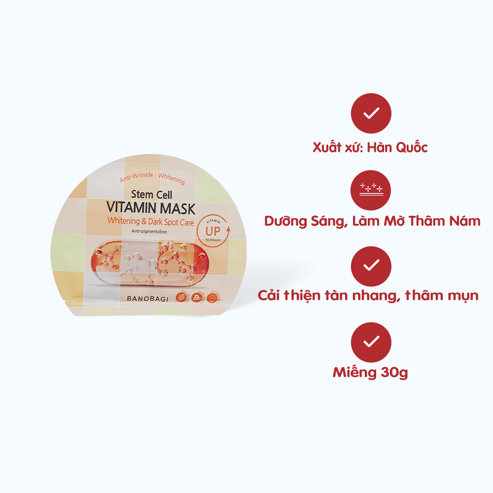 Mặt Nạ BANOBAGI Stem Cell Whitening & Dark Spot Care dưỡng ẩm, giúp làn da trắng sáng (Miếng 30g)