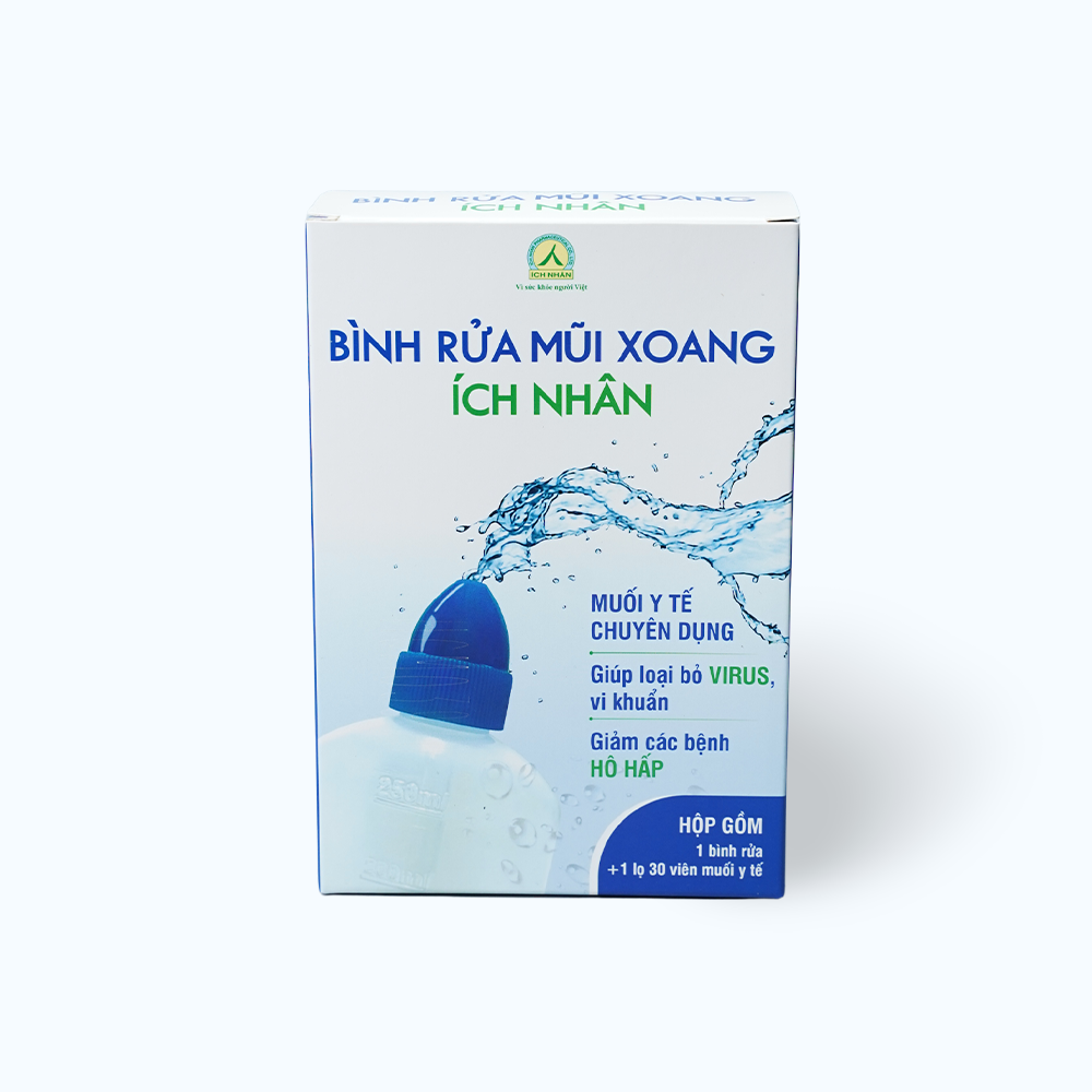 Bình rửa mũi xoang Ích Nhân giúp giảm các bệnh hô hấp (1 bình rửa + 1 lọ 30 viên muối y tế)