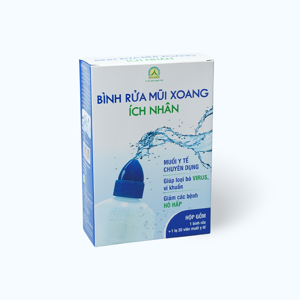 Bình rửa mũi xoang Ích Nhân giúp giảm các bệnh hô hấp (1 bình rửa + 1 lọ 30 viên muối y tế)