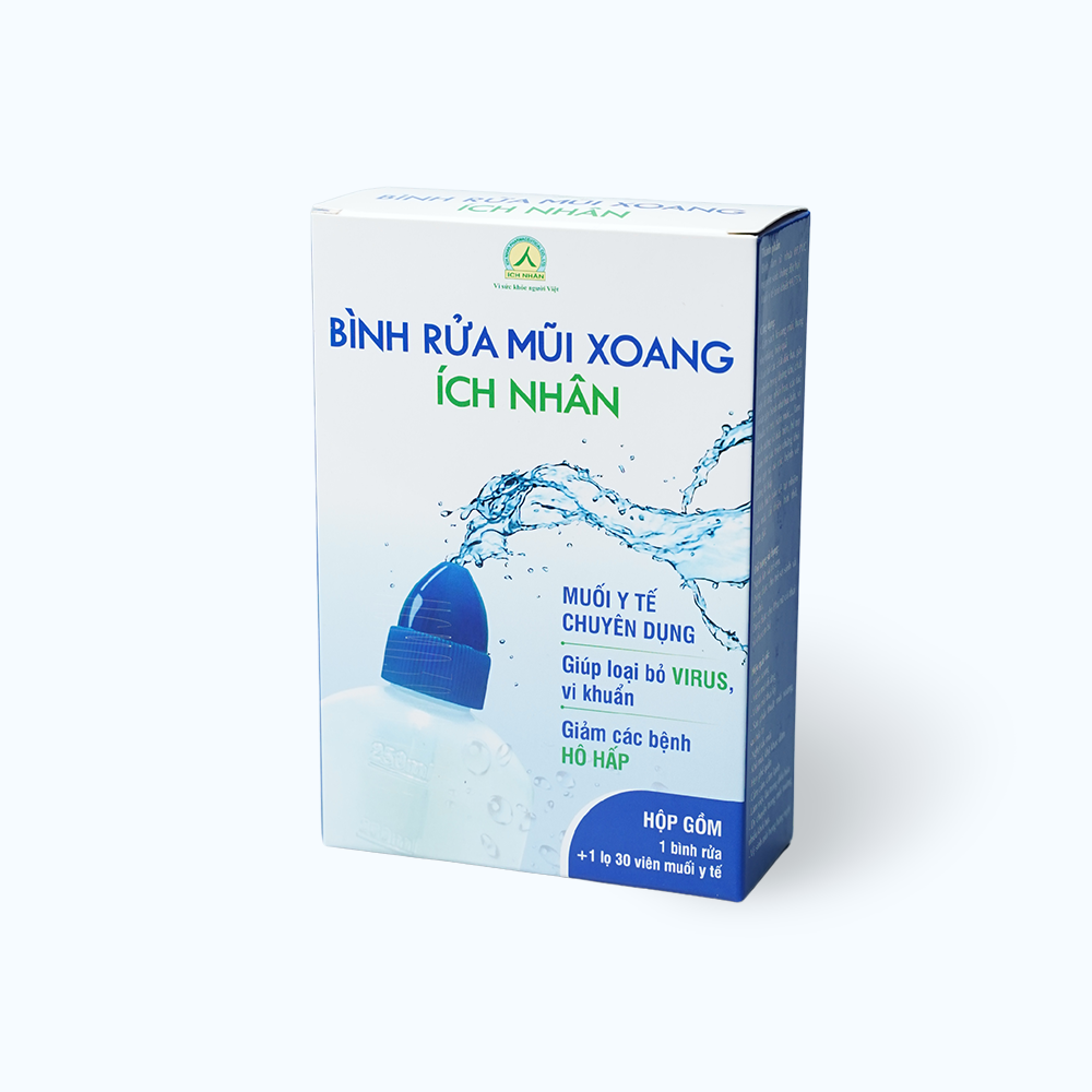 Bình rửa mũi xoang Ích Nhân giúp giảm các bệnh hô hấp (1 bình rửa + 1 lọ 30 viên muối y tế)