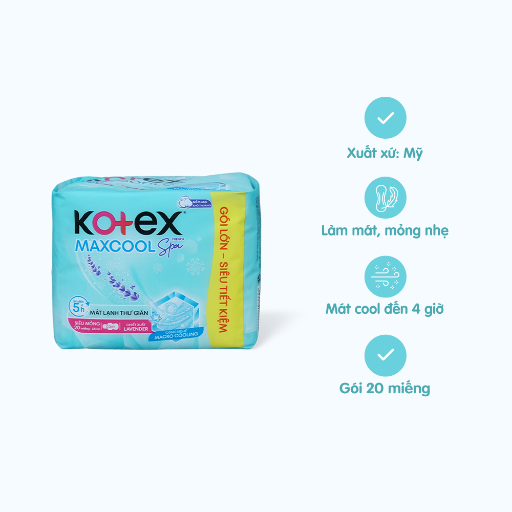 Băng vệ sinh Kotex Max Cool  siêu mỏng có cánh 23cm (20 miếng)