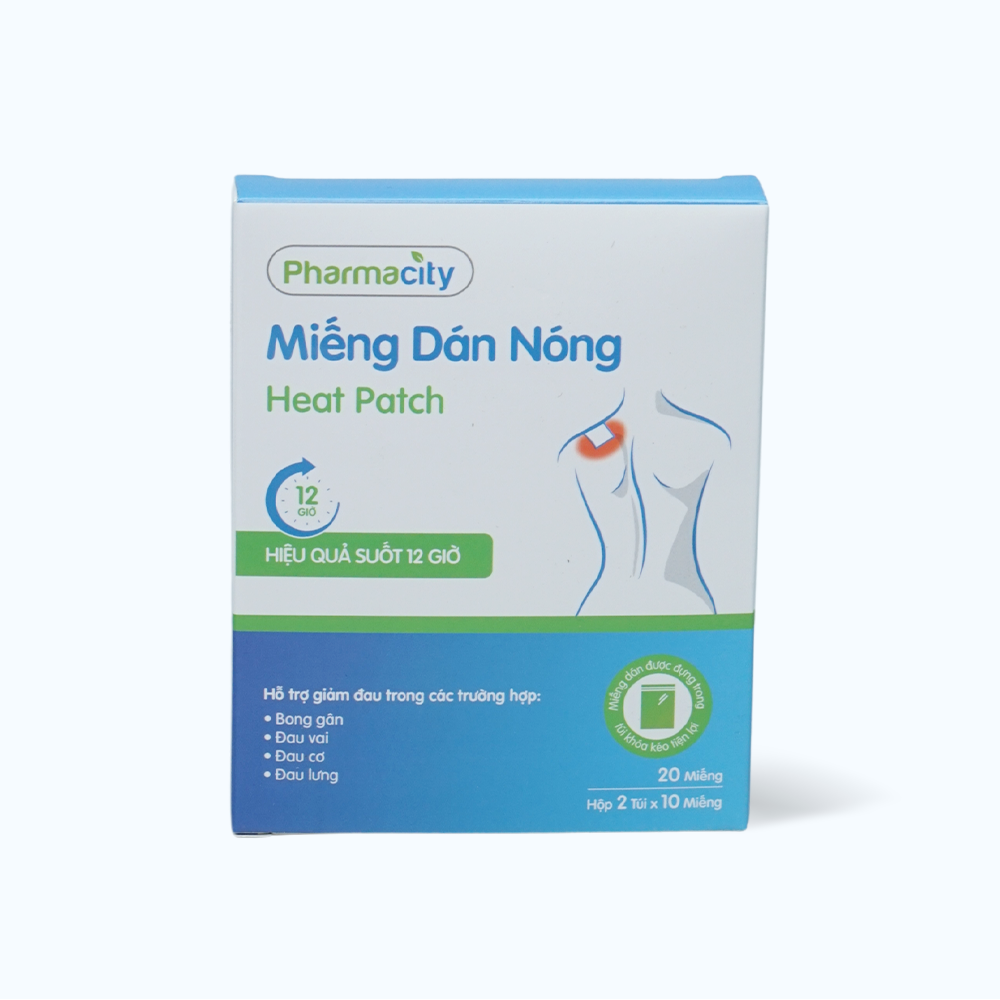 Miếng Dán Nóng Pharmacity giảm đau do bong gân, đau vai, đau cơ, đau lưng (Hộp 20 miếng)