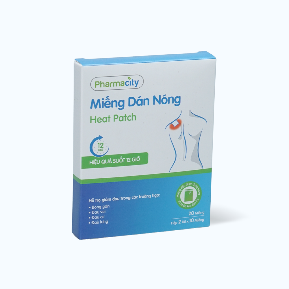 Miếng Dán Nóng Pharmacity giảm đau do bong gân, đau vai, đau cơ, đau lưng (Hộp 20 miếng)