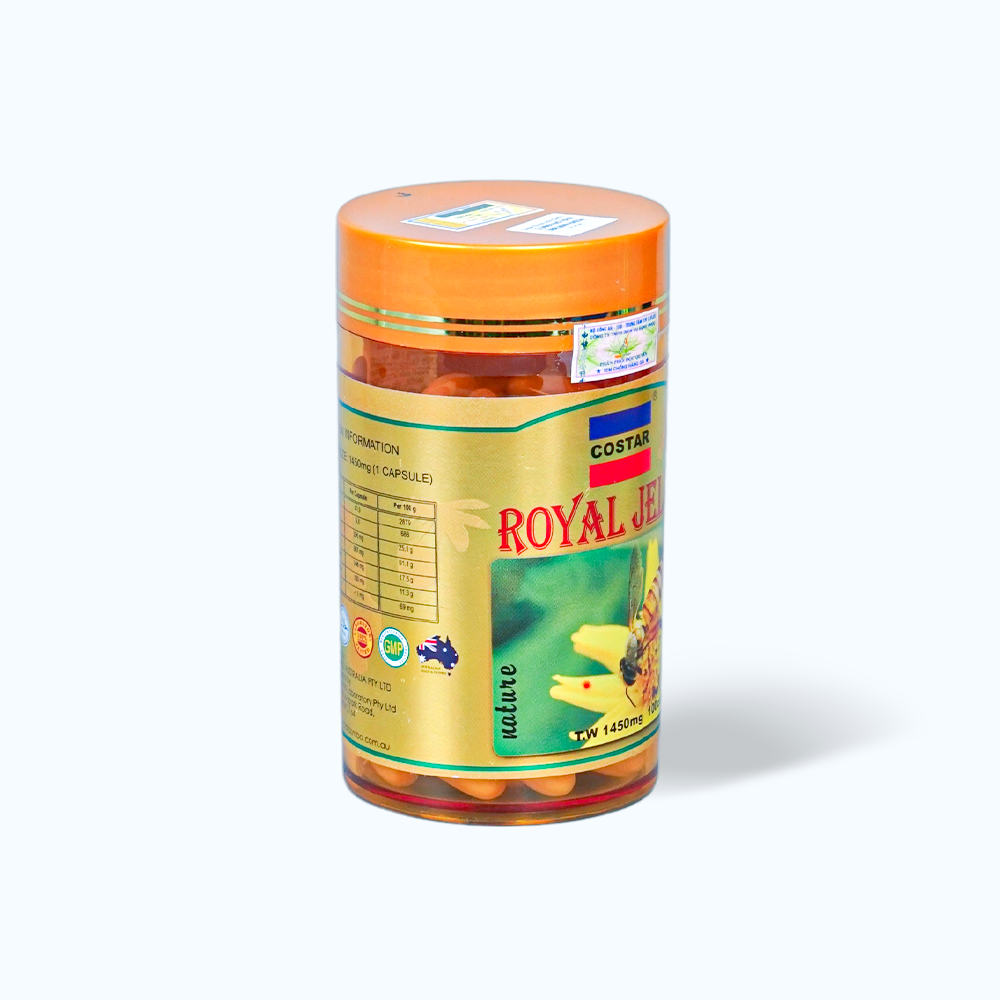 Viên uống Sữa ong chúa Costar Royal Jelly Soft Gel Capsules giúp nâng cao sức đề kháng, làm đẹp da chai (Lọ 100 viên)