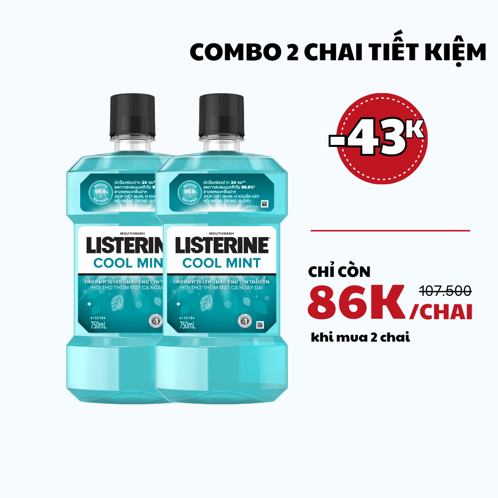Bộ đôi nước súc miệng Listerine Cool Mint (Chai 750ml)