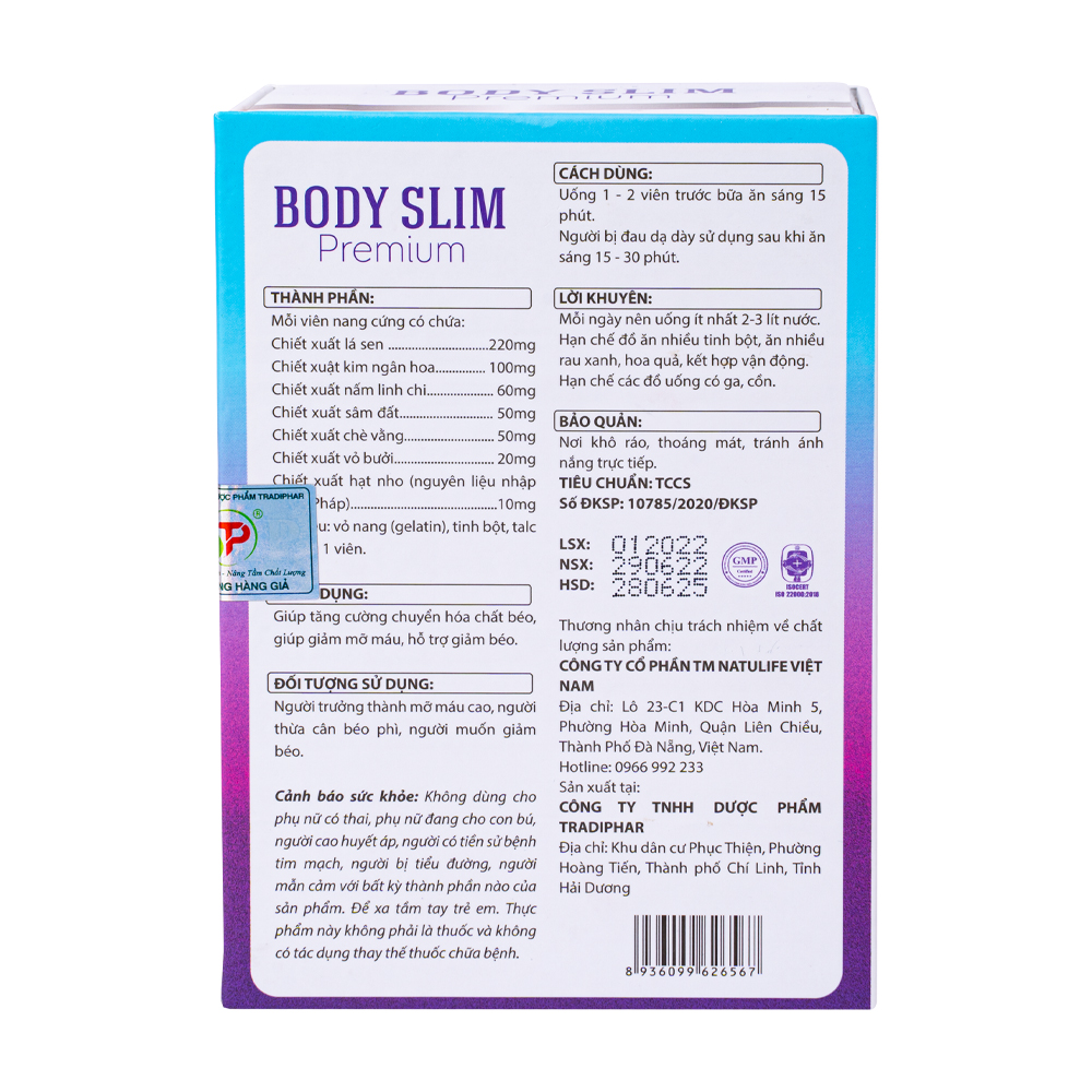 Viên uống Body Slim Premium hỗ trợ giảm cân (Hộp 30 viên)