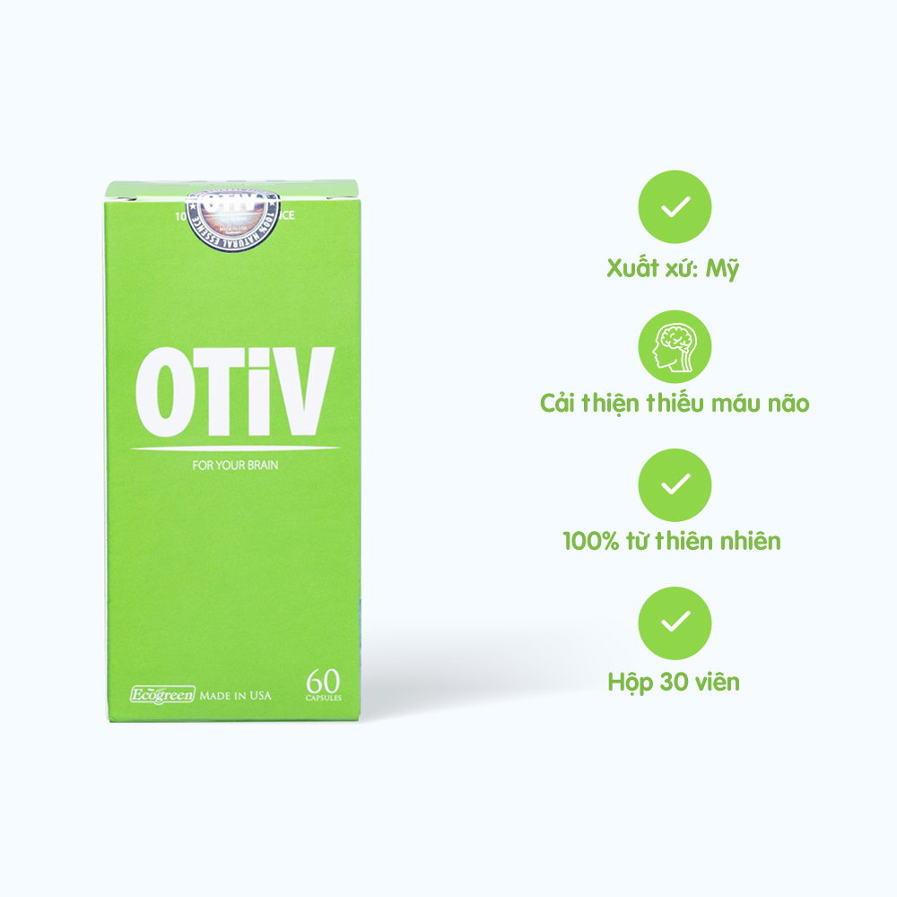 Viên uống OTiV Ecogreen giúp cải thiện tình trạng thiếu máu não, mất ngủ (30 viên)