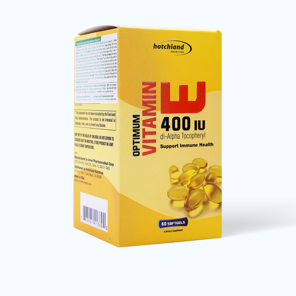 Viên uống Hotchland Optimum Vitamin E 400 IU bổ sung vitamin E (Hộp 60 viên)