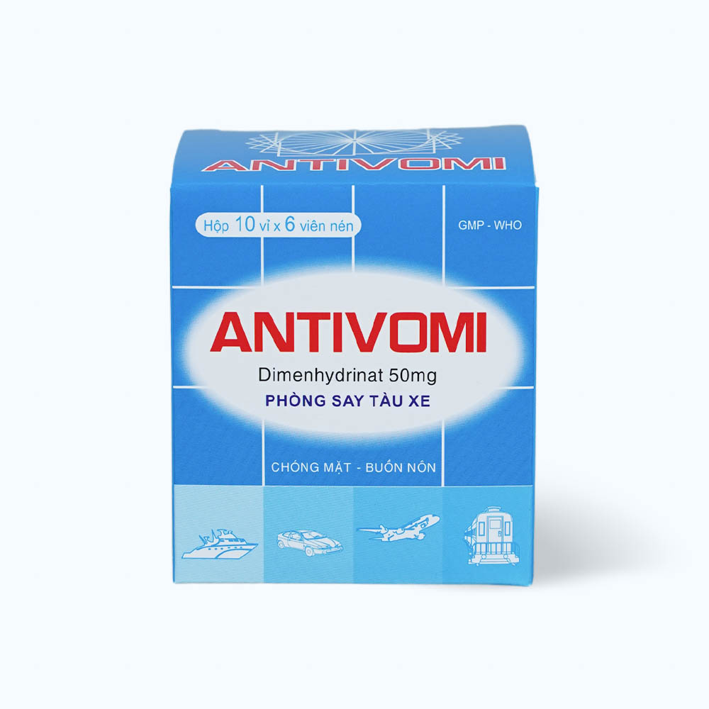 Viên nén Antivomi 50mg phòng ngừa và điều trị say tàu xe (10 vỉ x 6 viên)