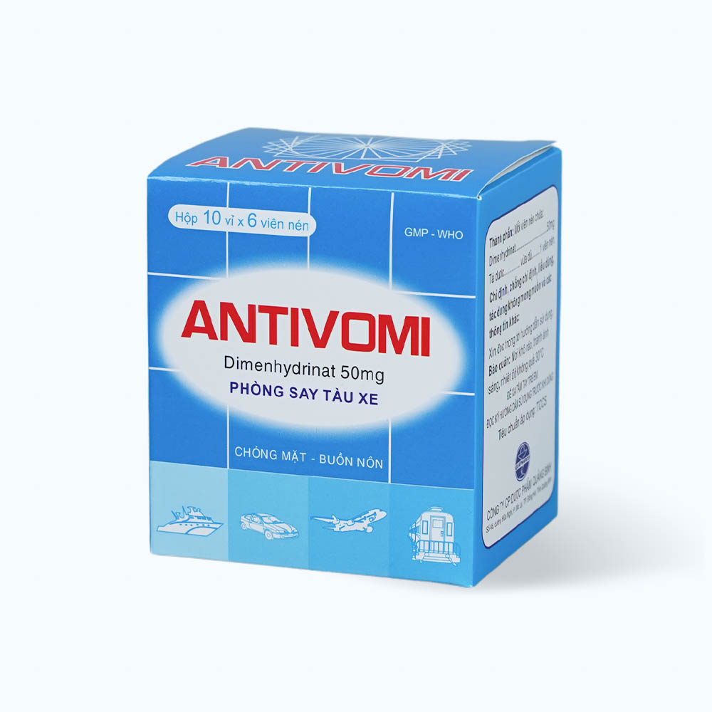 Viên nén Antivomi 50mg phòng ngừa và điều trị say tàu xe (10 vỉ x 6 viên)