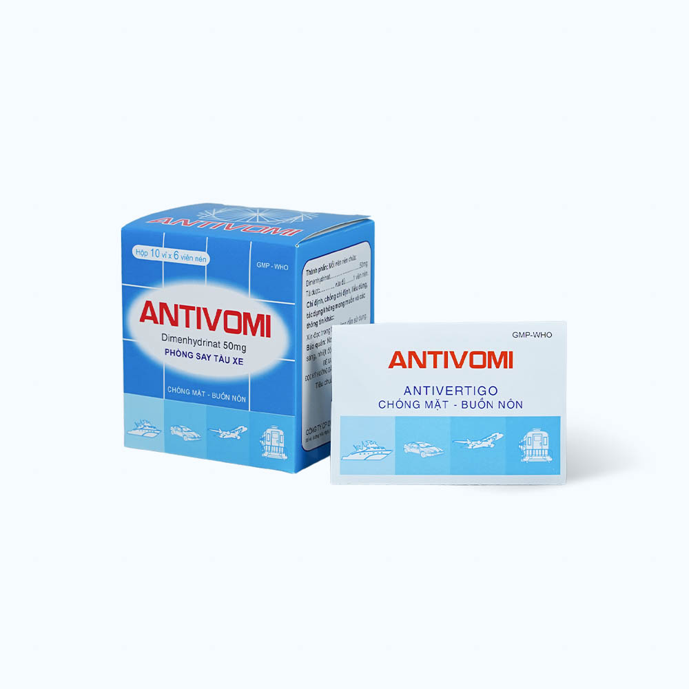 Viên nén Antivomi 50mg phòng ngừa và điều trị say tàu xe (10 vỉ x 6 viên)