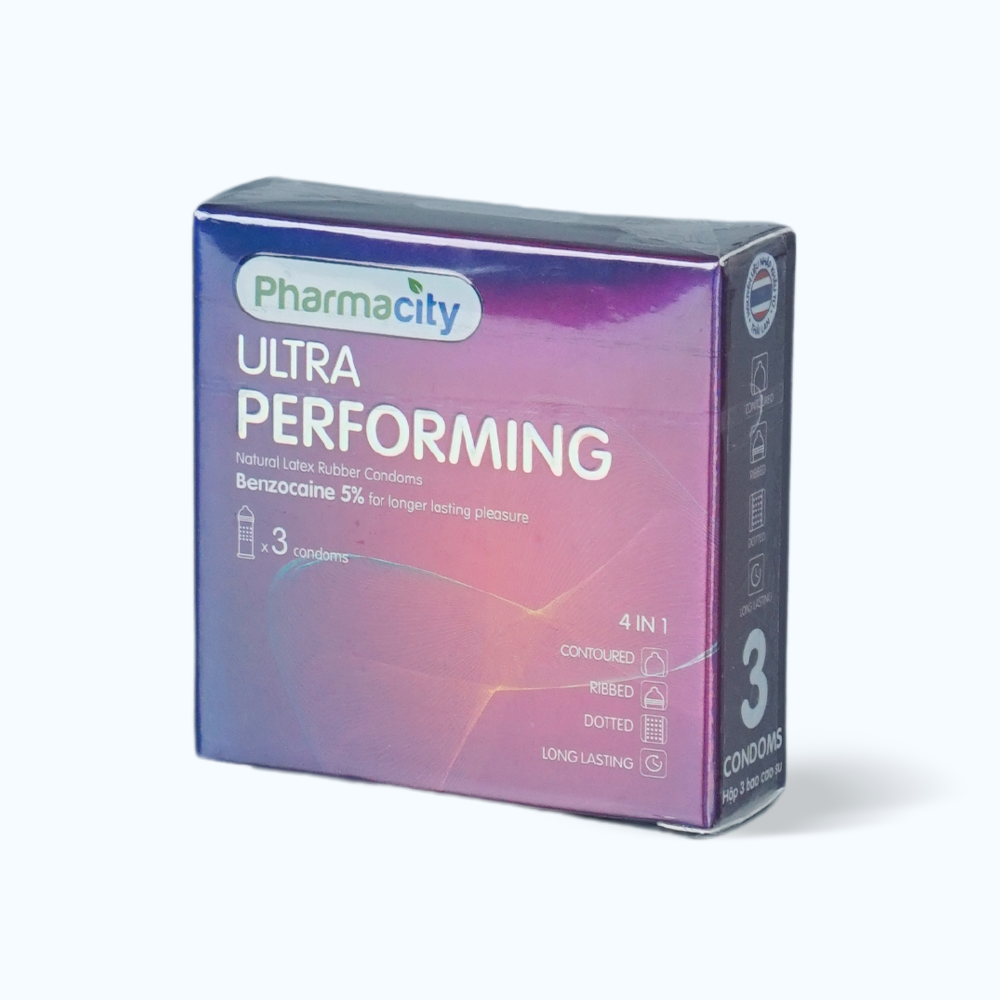 Bao cao su Pharmacity Ultra Performing N có gai, vừa vặn ôm sát (Hộp 3 cái)