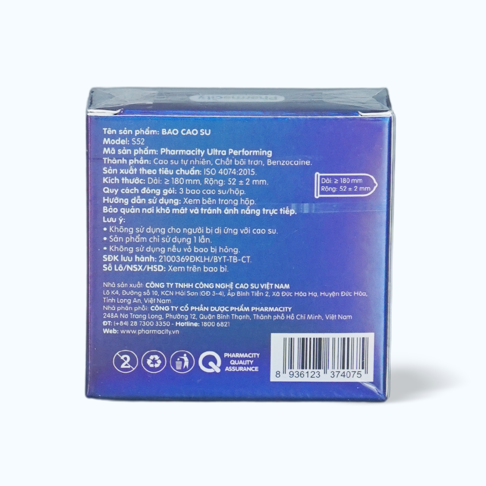 Bao cao su Pharmacity Ultra Performing N có gai, vừa vặn ôm sát (Hộp 3 cái)