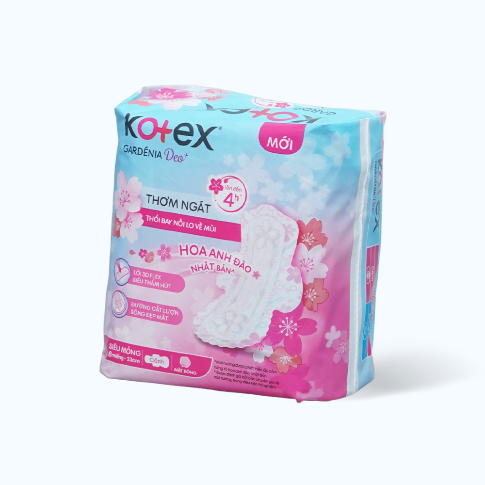 Băng vệ sinh ban ngày siêu mỏng cánh Kotex Gardenia Deo+ 23cm (8 miếng)