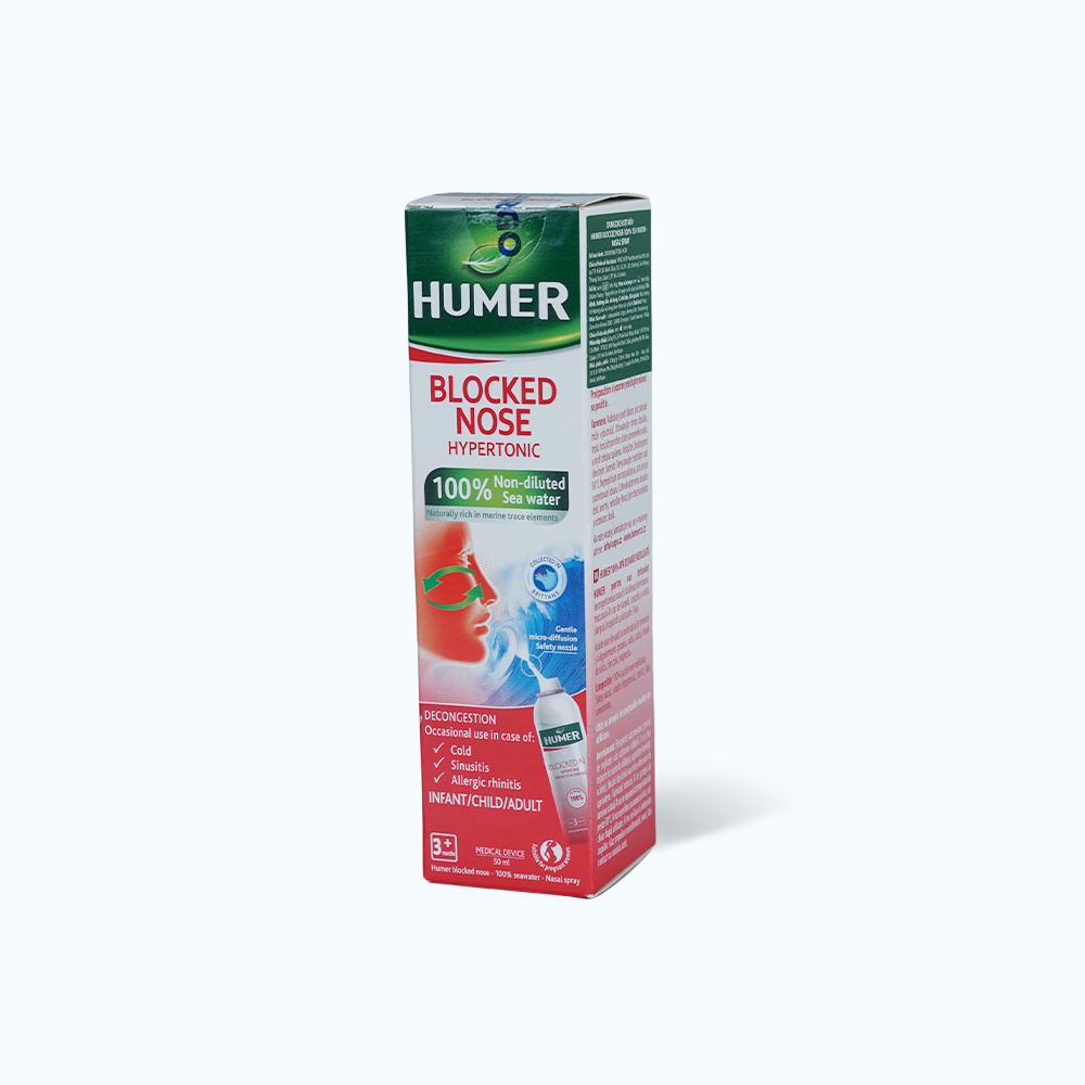 Dung dịch xịt mũi  HUMER Blocked Nose hỗ trợ điều trị cảm lạnh, viêm xoang, viêm mũi dị ứng (50ml)