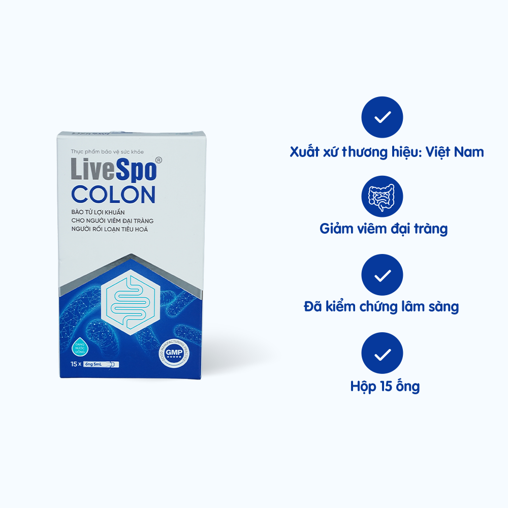 Dung dịch LIVESPO Colon bổ sung men vi sinh hỗ trợ cải thiện viêm đại tràng, rối loạn tiêu hóa (Hộp 15 ống)