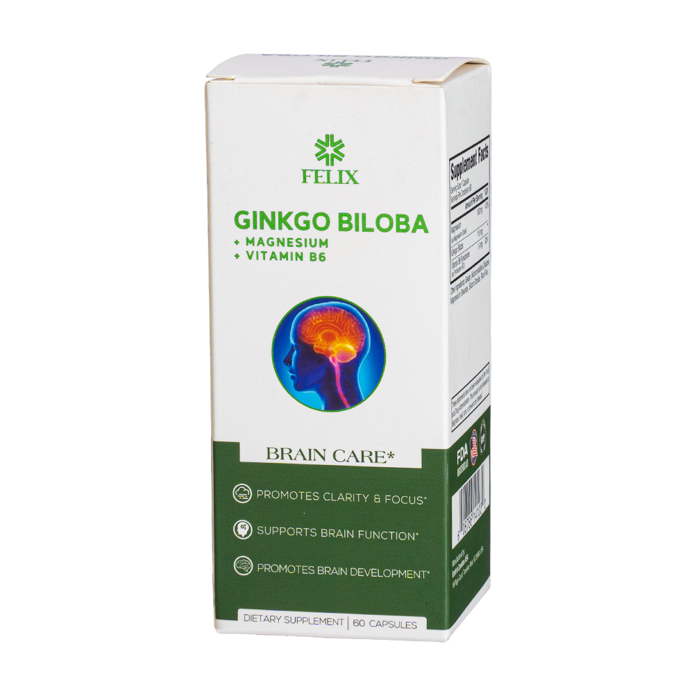 Viên uống Felix Ginkgo Biloba, Mg, B6 hỗ trợ tăng cường tuần hoàn não (60 viên)