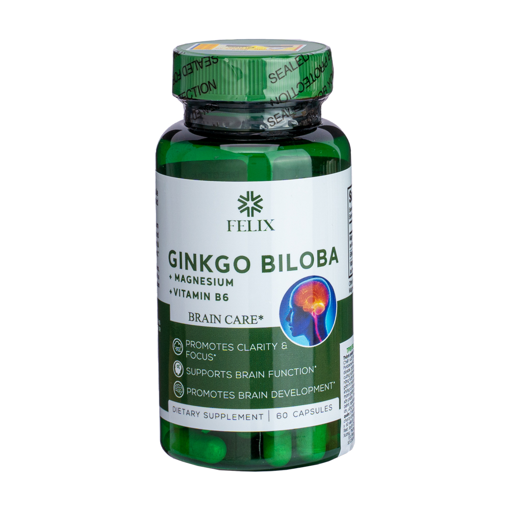 Viên uống Felix Ginkgo Biloba, Mg, B6 hỗ trợ tăng cường tuần hoàn não (60 viên)