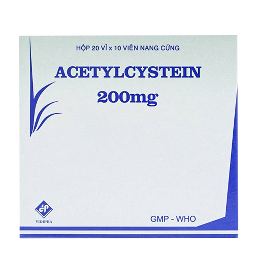 Viên nang Acetylcystein 200mg Vidipha tiêu nhầy, loãng đàm, giảm ho (20 vỉ x 10 viên)