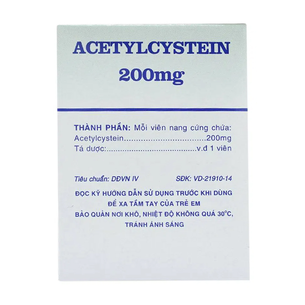 Viên nang Acetylcystein 200mg Vidipha tiêu nhầy, loãng đàm, giảm ho (20 vỉ x 10 viên)