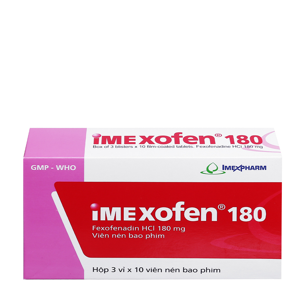 Viên nén Imexofen 180mg trị viêm mũi dị ứng, mày đay (3 vỉ x 10 viên)