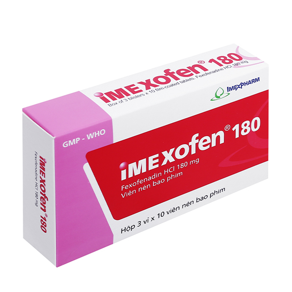 Viên nén Imexofen 180mg trị viêm mũi dị ứng, mày đay (3 vỉ x 10 viên)