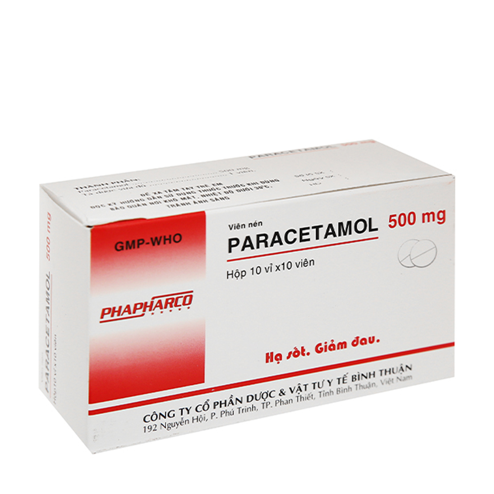 Viên nén PARACETAMOL 500MG giảm đau từ nhẹ đến vừa và hạ sốt (10 vỉ x 10 viên)