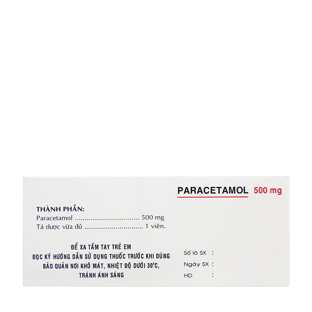 Viên nén PARACETAMOL 500MG giảm đau từ nhẹ đến vừa và hạ sốt (10 vỉ x 10 viên)