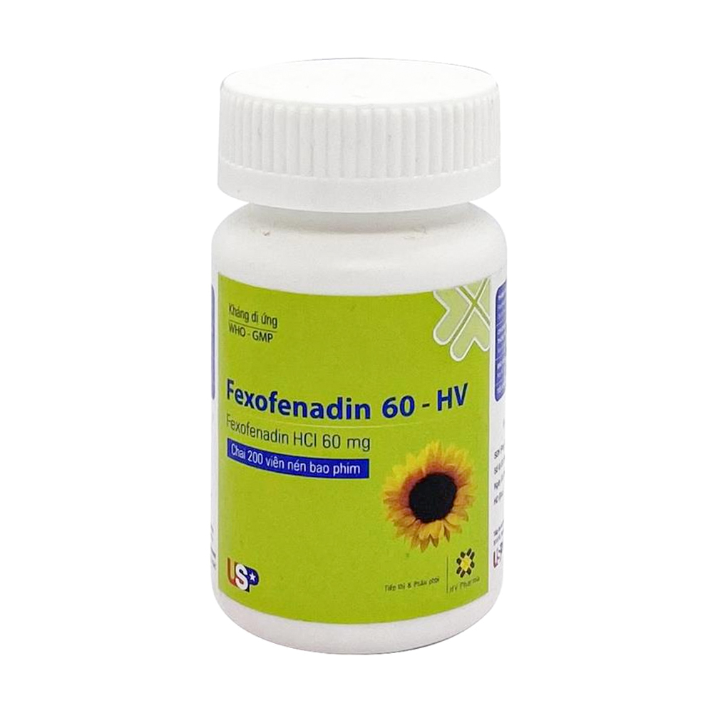 Thuốc Fexofenadine 60mg HV điều trị viêm mũi dị ứng, mày đay (chai 200 viên)